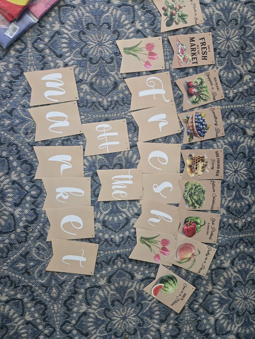 Fresh OUT The Market Banner with Fruit & Vegetable Prints - Beige and White